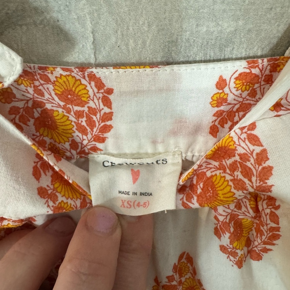 JCREW CREWCUTS Girls' Tie-Shoulder Top Gathered Floral Block Print 
Orange 4/5 - Picture 4 of 6